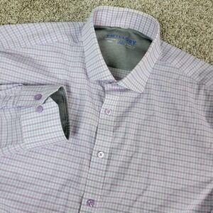 Twillory Mens 17.5-34/35 Blue Purple Plaid Check Performance Stretch Button Up